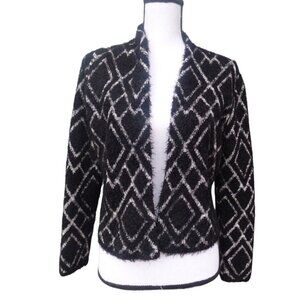 August Silk Open Front Cropped Textured Cardigan, Size L